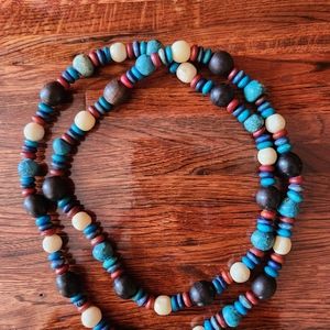Vintage Blue & Brown Beaded Necklace